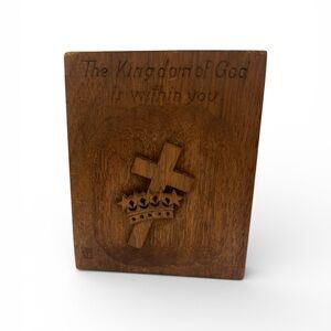 Hard Carved Wooden Christian Bookend with Solid Copper base